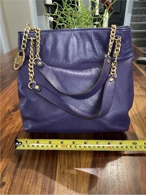 Michael Kors Purple Pebbled Leather Shoulder Bag with Gold Chain Straps